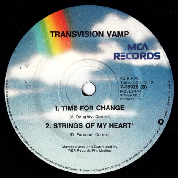 Transvision Vamp – Baby I Don't Care 7" vinyl record, image 2 of 2