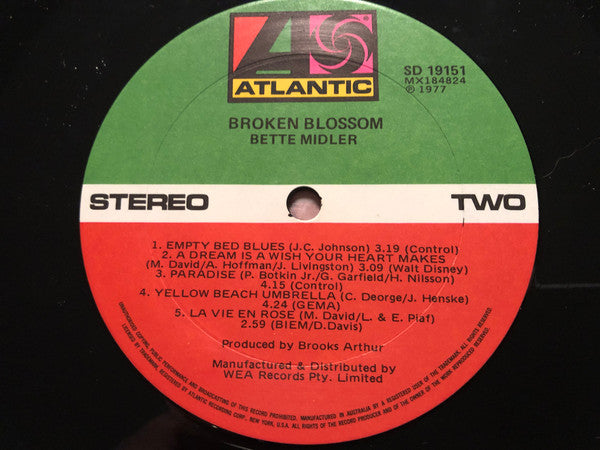 Bette Midler – Broken Blossom LP vinyl record, image 3 of 3