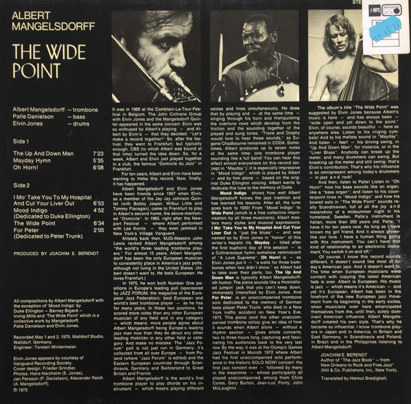 Albert Mangelsdorff, Elvin Jones, Palle Danielsson – The Wide Point LP vinyl record, image 2 of 4