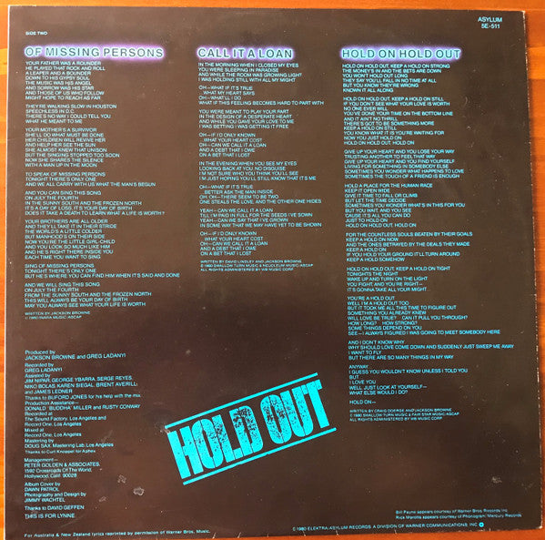Jackson Browne – Hold Out LP vinyl record, image 6 of 6