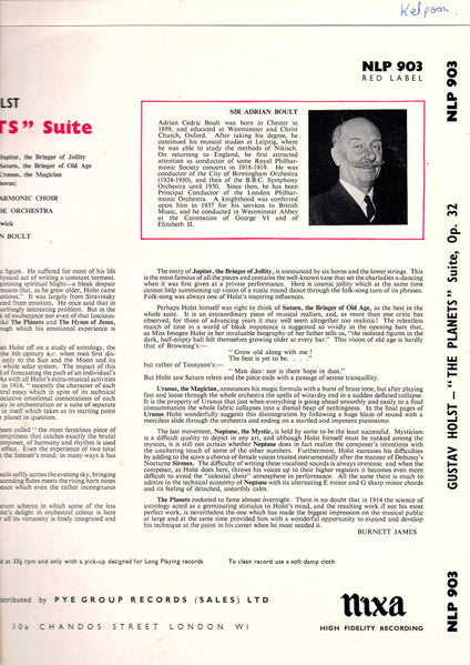 Gustav Holst, The Philharmonic Promenade Orchestra, London Philharmonic Choir, Sir Adrian Boult – The Planets LP vinyl record, image 2 of 4