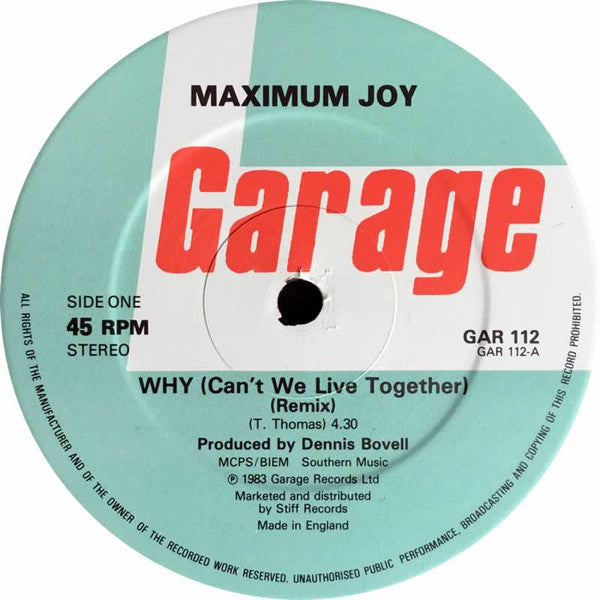 Maximum Joy – Why (Can't We Live Together) 12" vinyl record, image 3 of 4