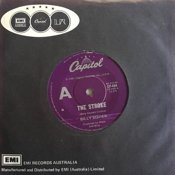 Billy Squier – The Stroke 7" vinyl record, image 3 of 3