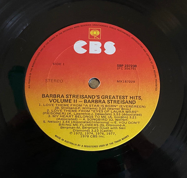 Barbra Streisand – Barbra Streisand's Greatest Hits - Volume 2 LP vinyl record, image 4 of 5