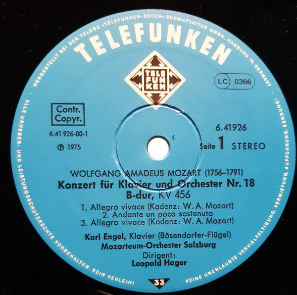 Wolfgang Amadeus Mozart, Leopold Hager, Das Mozarteum Orchester Salzburg, Karl Engel – Klavierkonzert - Piano Concertos - Concertos Pour Piano - Nr.18 KV 456 / Nr.24 KV 491 LP vinyl record, image 3 of 6