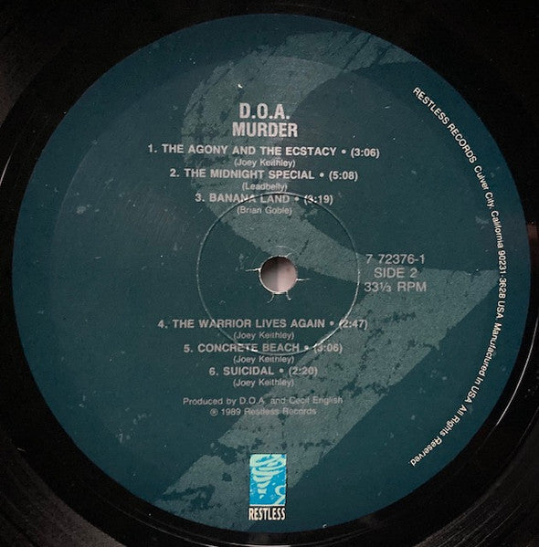D.O.A. – Murder. LP vinyl record, image 4 of 5