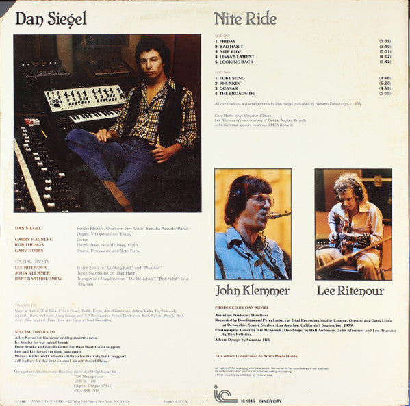 Dan Siegel – Nite Ride LP vinyl record, image 2 of 4