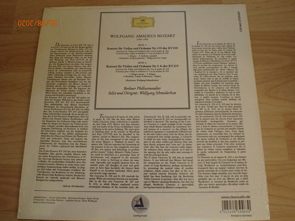 Wolfgang Amadeus Mozart, Berliner Philharmoniker, Wolfgang Schneiderhan – Violinkonzerte: Nr. 4 D-dur Kv 218 / Nr. 5 A-dur Kv 219 LP vinyl record, image 4 of 4