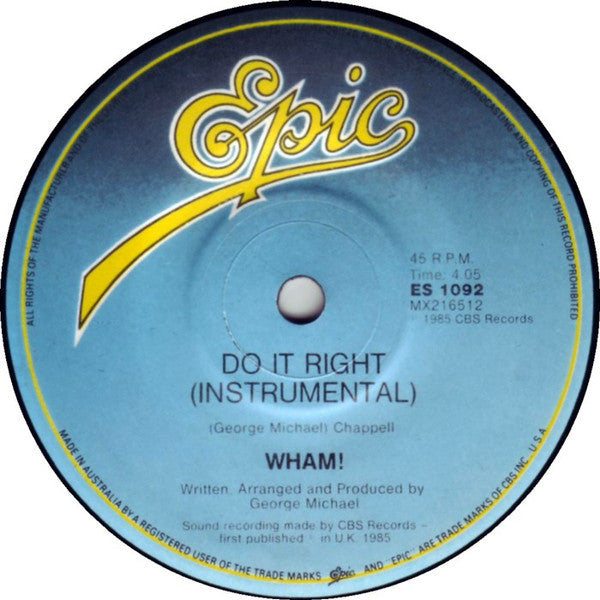 Wham! – I'm Your Man 7" vinyl record, image 4 of 4