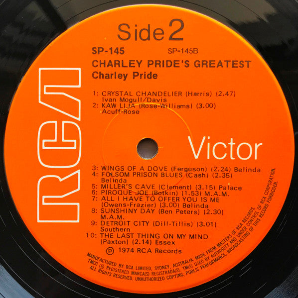 Charley Pride – Charley Pride's Greatest LP vinyl record, image 4 of 4