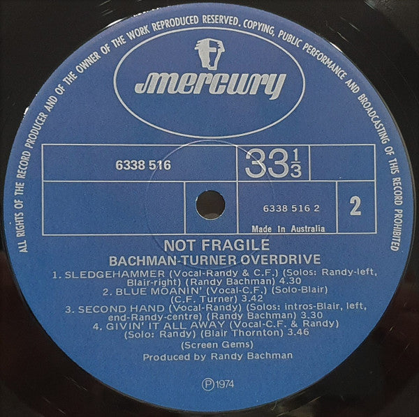 Bachman-Turner Overdrive – Not Fragile LP vinyl record, image 6 of 6