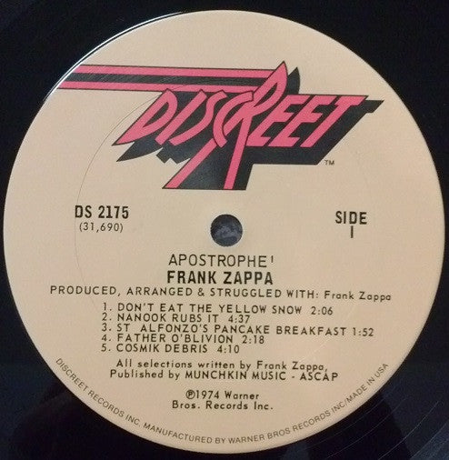 Frank Zappa – Apostrophe (') LP vinyl record, image 3 of 4