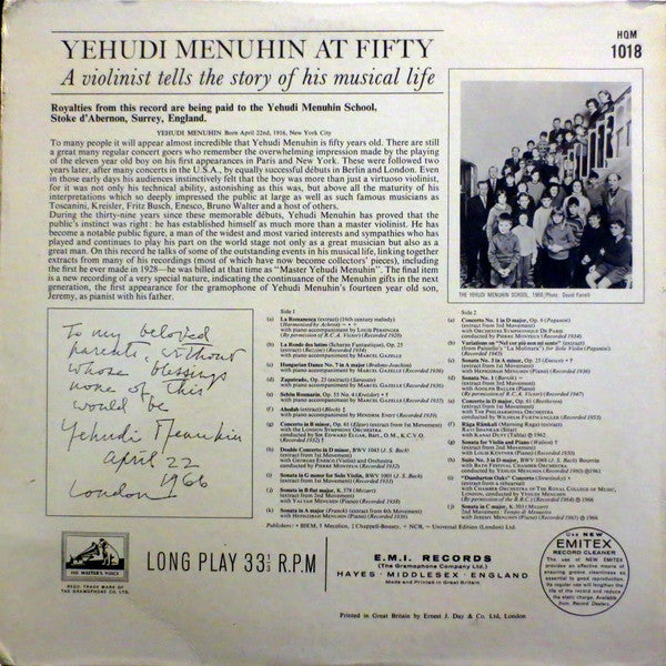 Yehudi Menuhin – Yehudi Menuhin At Fifty LP vinyl record, image 2 of 5