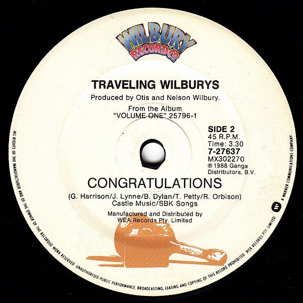 Traveling Wilburys – End Of The Line 7" vinyl record, image 2 of 2