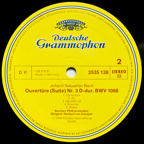 Johann Sebastian Bach, Berliner Philharmoniker, Herbert Von Karajan – Orchestersuiten Nr. 2, H-moll, Nr. 3, D-dur LP vinyl record, image 4 of 4