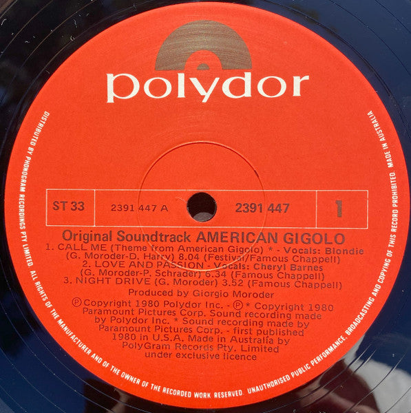 Giorgio Moroder – American Gigolo (Original Soundtrack Recording) LP vinyl record, image 4 of 4