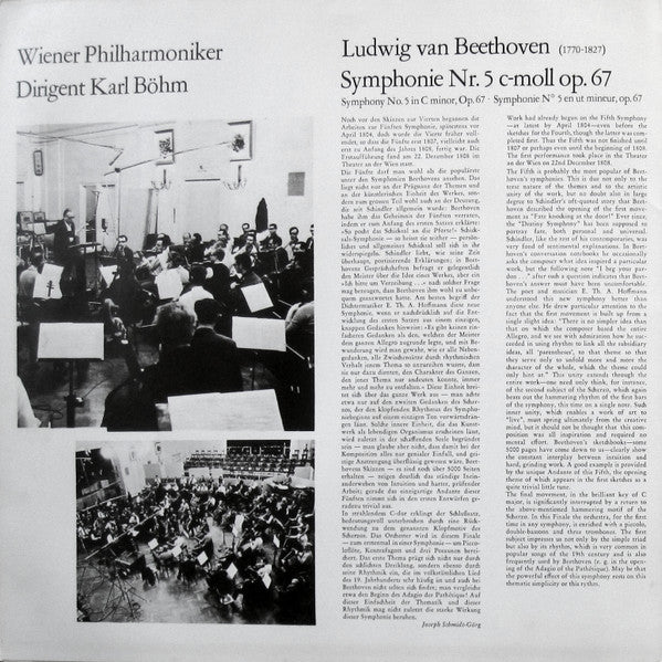 Ludwig Van Beethoven, Wiener Philharmoniker, Karl Böhm – Symphonie Nr. 5 LP vinyl record, image 2 of 6