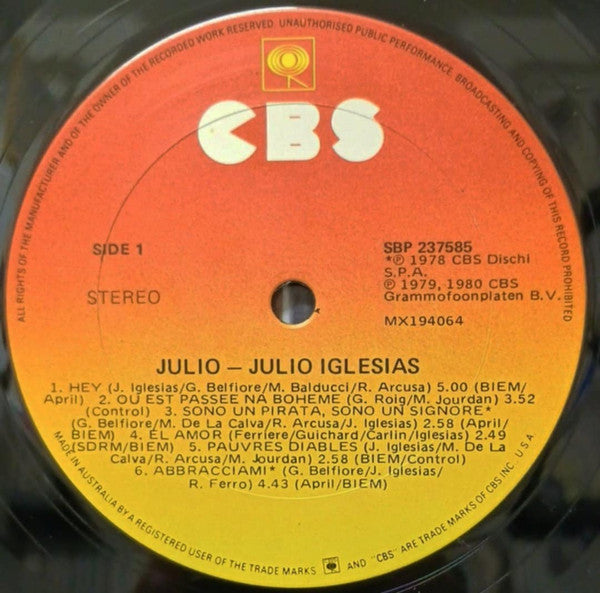 Julio Iglesias – Julio LP vinyl record, image 3 of 4