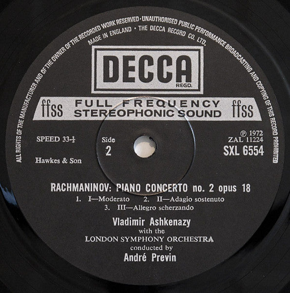 Sergei Rachmaninoff, Vladimir Ashkenazy, London Symphony Orchestra, André Previn – Piano Concertos Nos. 1 And 2 LP vinyl record, image 4 of 4