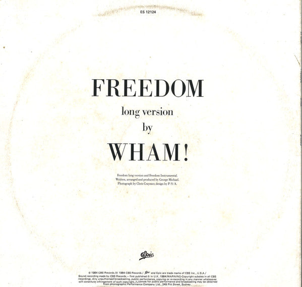 Wham! – Freedom (Long Version) 12" vinyl record, image 2 of 4