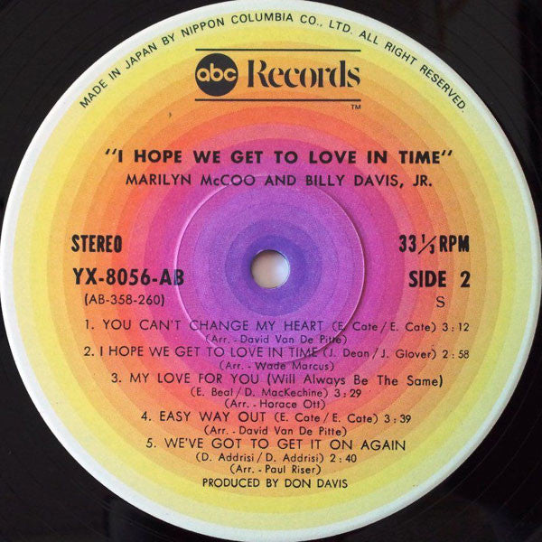 Marilyn McCoo & Billy Davis Jr. – I Hope We Get To Love In Time LP vinyl record, image 4 of 4