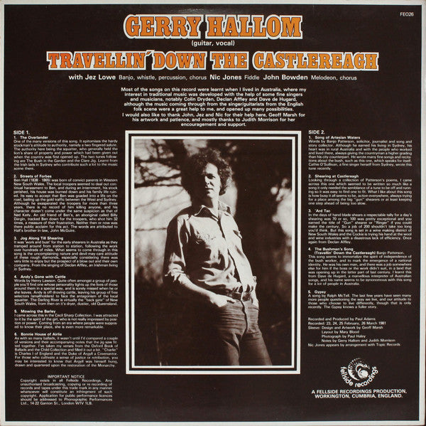 Gerry Hallom – Travellin' Down The Castlereagh LP vinyl record, image 2 of 4