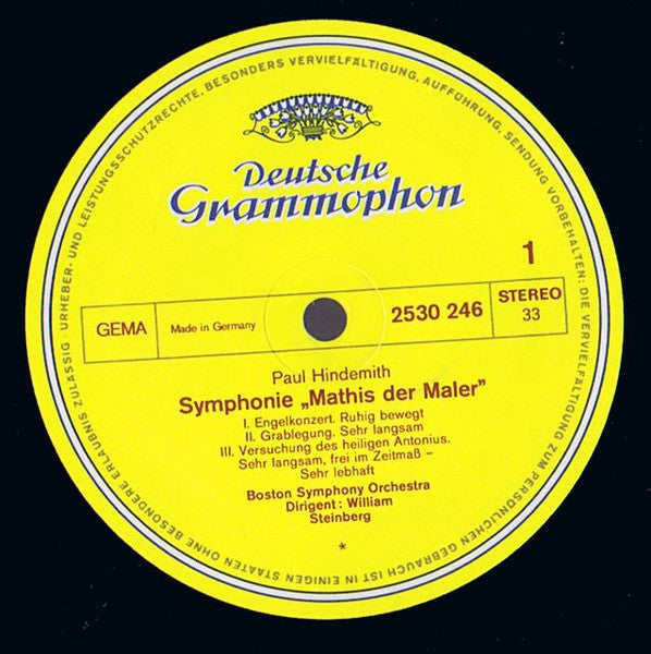 Paul Hindemith, Boston Symphony Orchestra, William Steinberg – Symphonie "Mathis Der Maler" / Konzertmusik Für Streichorchester Und Blechbläser, Op. 50 = Concert Music For Strings And Brass, Op. 50 LP vinyl record, image 3 of 4