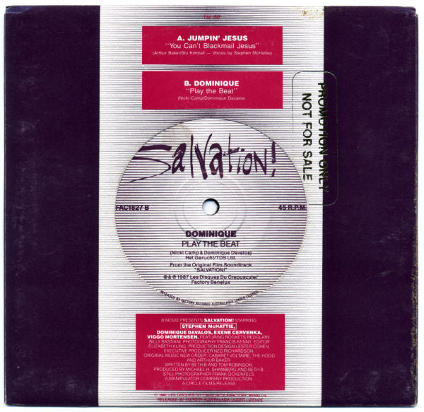 Jumpin' Jesus, Dominique Davalos – You Can't Blackmail Jesus / Play The Beat 7" vinyl record, image 2 of 2
