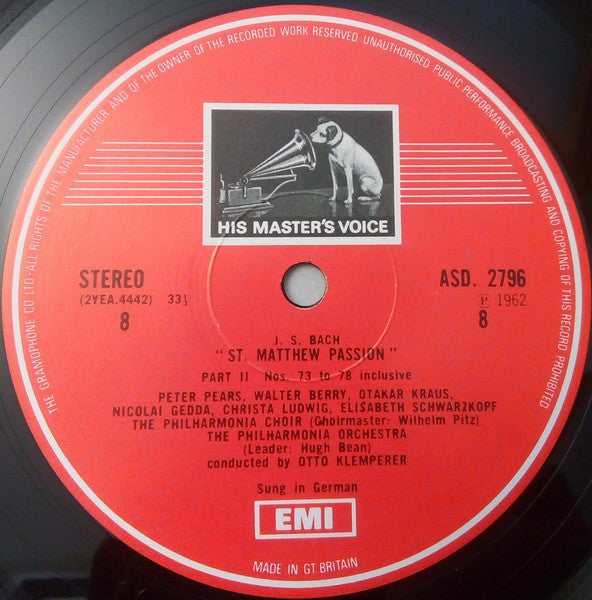 Johann Sebastian Bach, Philharmonia Orchestra, Philharmonia Chorus, Otto Klemperer – St Matthew Passion LP vinyl record, image 9 of 10