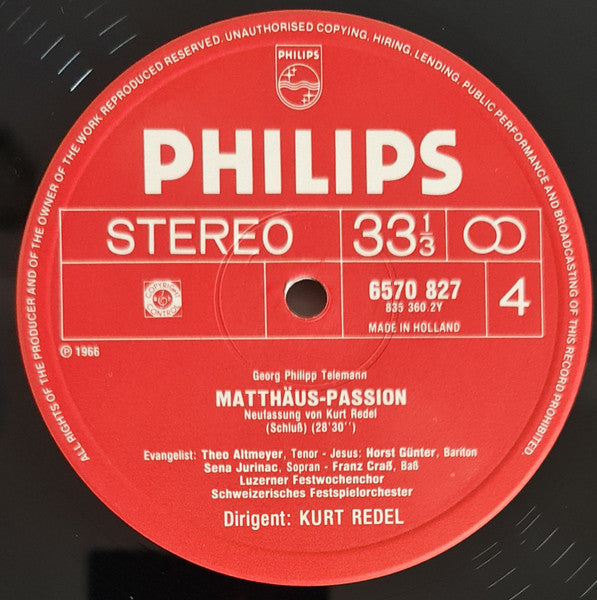 Georg Philipp Telemann, Sena Jurinac, Theo Altmeyer, Horst Günter, Franz Crass, Kurt Redel – Matthäus-Passion (2xLP) LP vinyl record, image 6 of 10