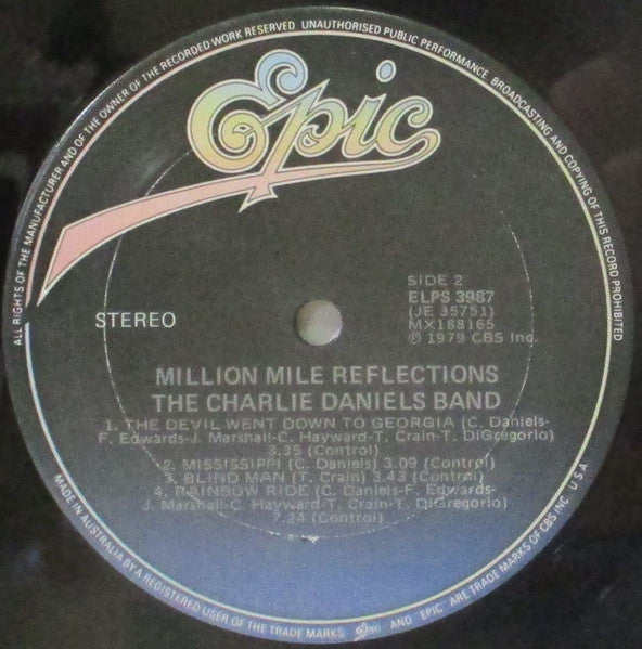 The Charlie Daniels Band – Million Mile Reflections LP vinyl record, image 4 of 4