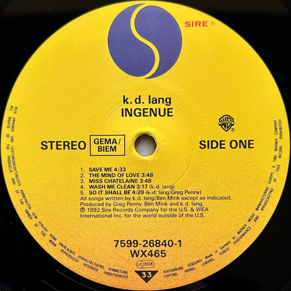 k.d. lang – Ingénue LP vinyl record, image 3 of 6