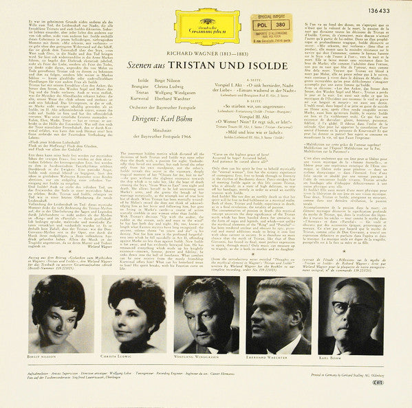 Richard Wagner, Birgit Nilsson, Wolfgang Windgassen, Christa Ludwig, Eberhard Wächter, Karl Böhm – Tristan Und Isolde (Opernauszüge) LP vinyl record, image 2 of 3