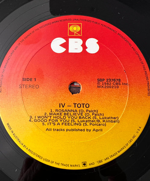 Toto – Toto IV LP vinyl record, image 3 of 6
