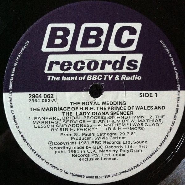Various – The Royal Wedding Of H.R.H. The Prince Of Wales And The Lady Diana Spencer - The BBC Recording From St. Paul's Cathedral On 29th July 1981 LP vinyl record, image 4 of 4