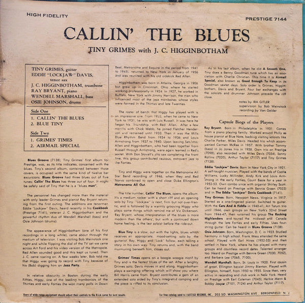 Tiny Grimes, J.C. Higginbotham – Callin' The Blues LP vinyl record, image 2 of 4