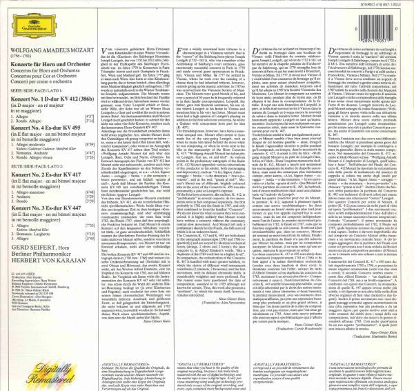 Wolfgang Amadeus Mozart – 4 Hornkonzerte - Konzerte Für Horn Und Orchester LP vinyl record, image 2 of 4