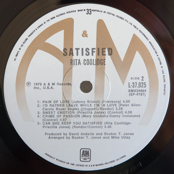 Rita Coolidge – Satisfied LP vinyl record, image 4 of 6