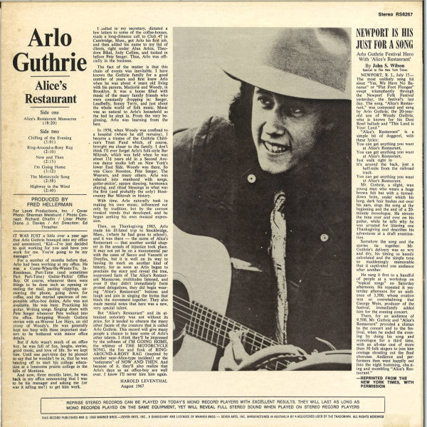 Arlo Guthrie – Alice's Restaurant LP vinyl record, image 2 of 4