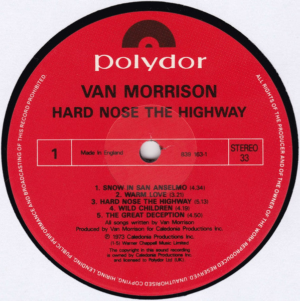 Van Morrison – Hard Nose The Highway LP vinyl record, image 3 of 5