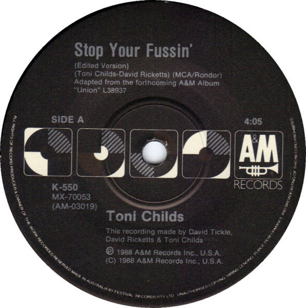 Toni Childs – Stop Your Fussin' 7" vinyl record, image 3 of 4