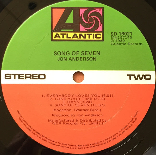 Jon Anderson – Song Of Seven LP vinyl record, image 4 of 4