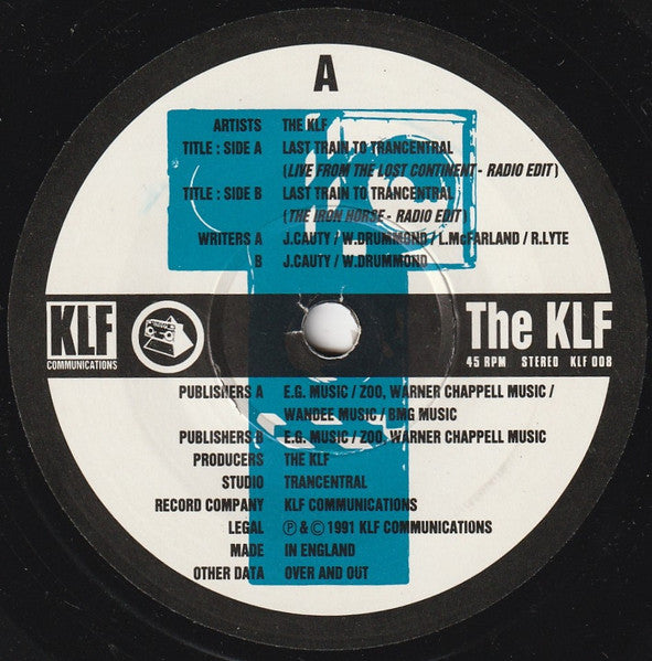 The KLF – Last Train To Trancentral (Live From The Lost Continent) 7" vinyl record, image 3 of 4