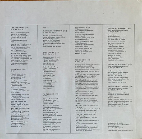 Franz Schubert, Dietrich Fischer-Dieskau, Gerald Moore – Lieder Nach Texten Von Goethe LP vinyl record, image 6 of 7