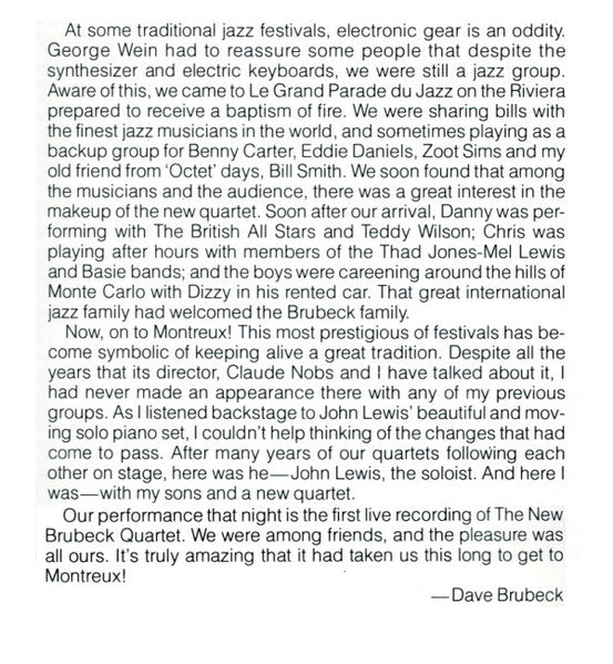 The New Brubeck Quartet – Live At Montreux LP vinyl record, image 7 of 8