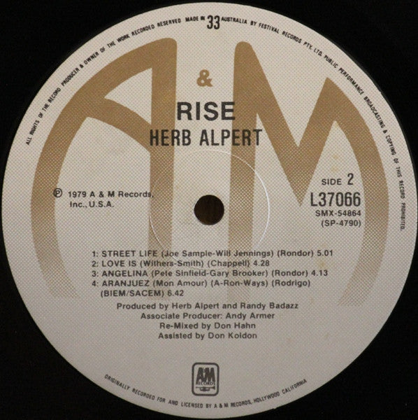 Herb Alpert – Rise LP vinyl record, image 4 of 5