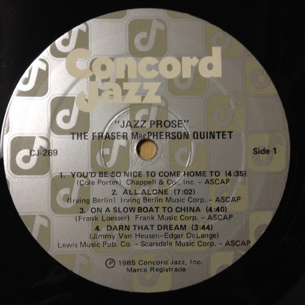 Fraser MacPherson, Ed Bickert, Jake Hanna, Dave McKenna, Steve Wallace – The Fraser MacPherson Quintet - Jazz Prose LP vinyl record, image 3 of 4