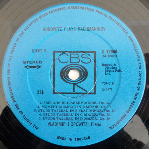 Vladimir Horowitz, Sergei Rachmaninoff – Horowitz Plays Rachmaninoff LP vinyl record, image 4 of 4