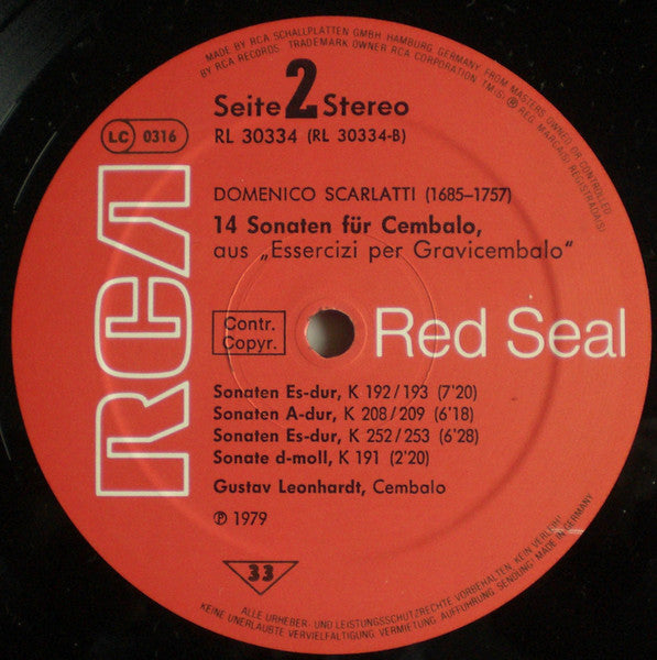 Domenico Scarlatti, Gustav Leonhardt – 14 Sonate Per Clavicembalo LP vinyl record, image 6 of 6
