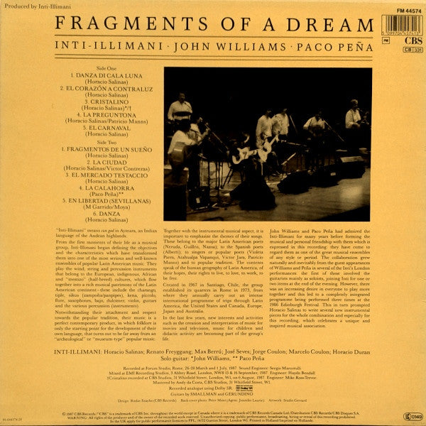 Inti Illimani, John Williams, Paco Peña – Fragments Of A Dream LP vinyl record, image 2 of 4